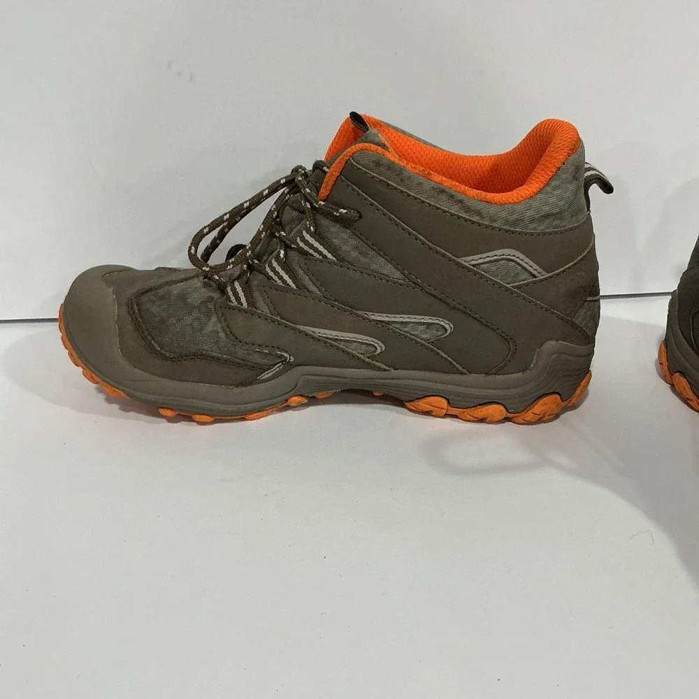 Merrell Chameleon Access Mid Kids Sz 4 Gray Orange Waterproof Hiking Boots